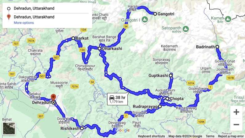 char dham yatra from dehradun map