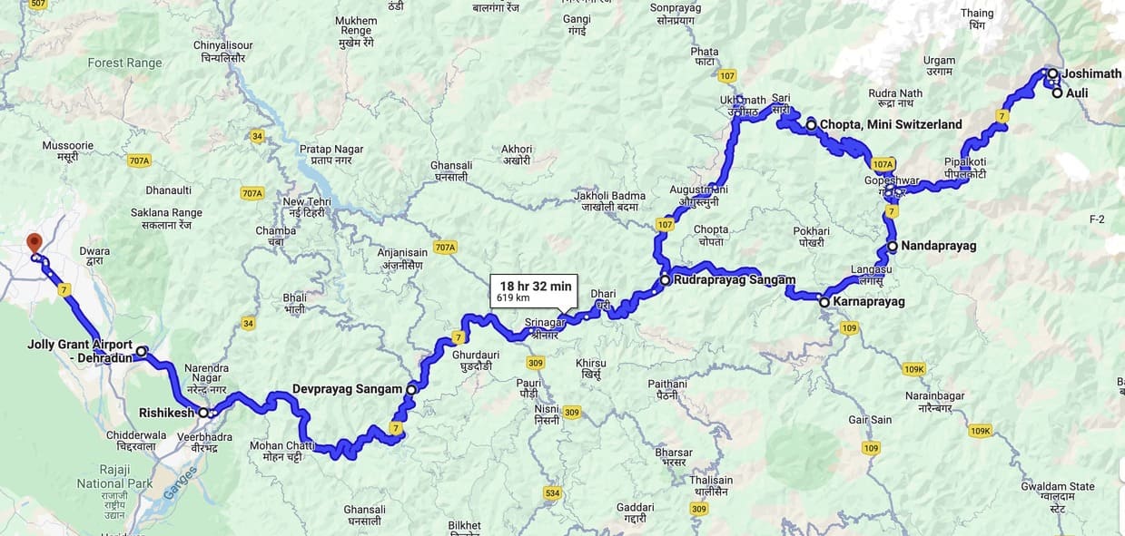 chopta auli tour from dehradun map