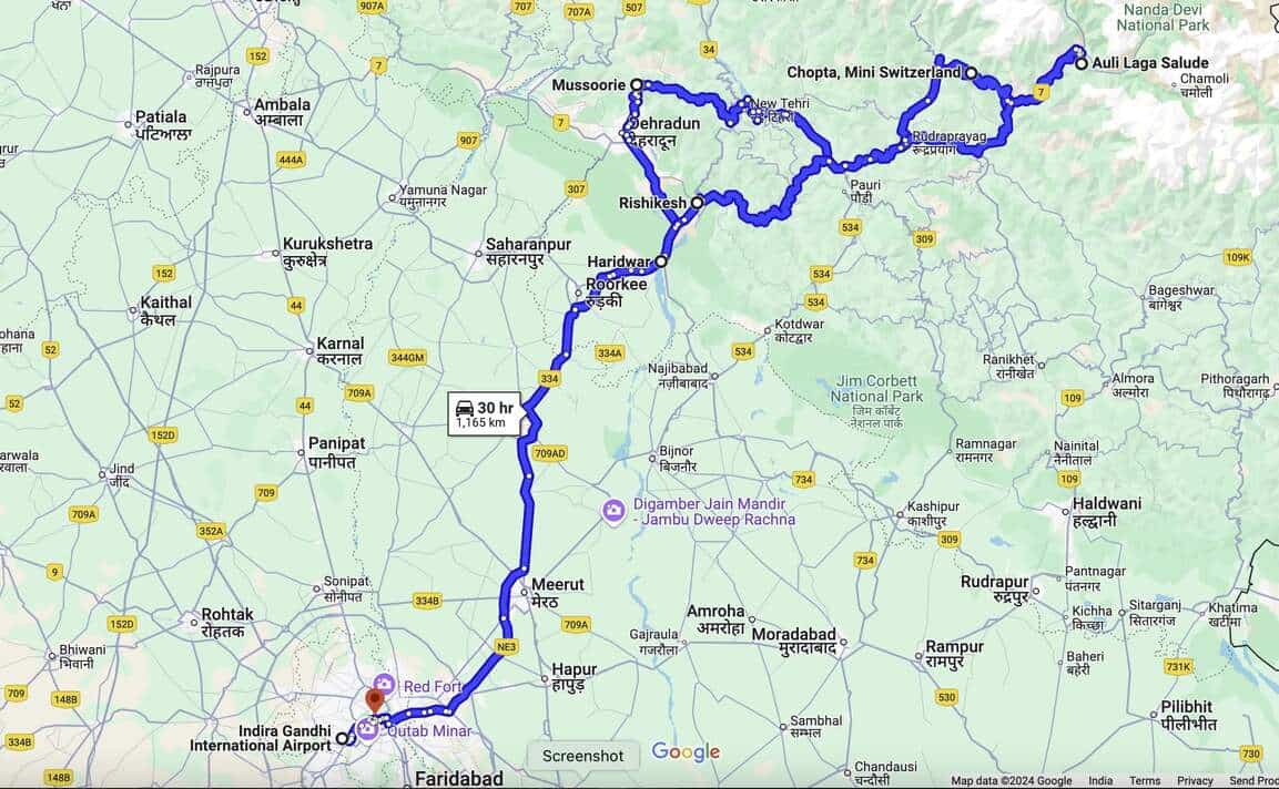 char dham yatra from dehradun map